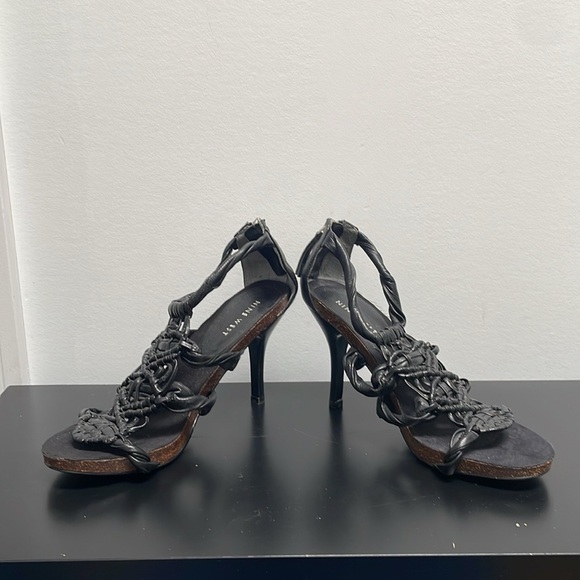 Nine West sandal stiletto black braided leather zipper  platform US7.5 - Picture 3 of 12